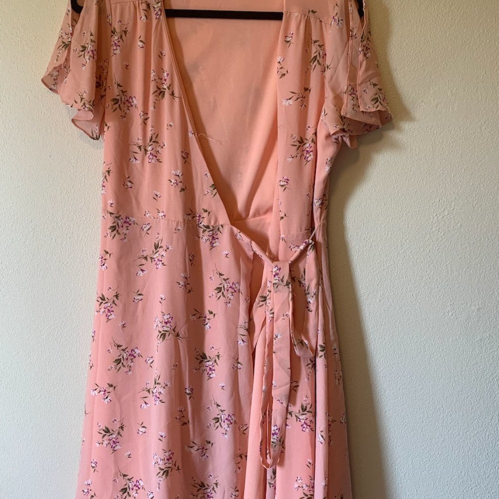 Pink Floral Print Midi Wrap Dress - Picture 3 of 6